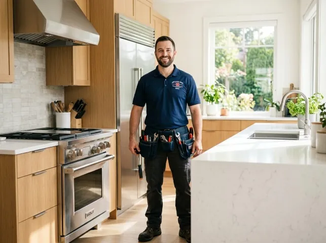 Appliance Repair Hero technician in a Bainbridge, NY kitchen after an appliance repair